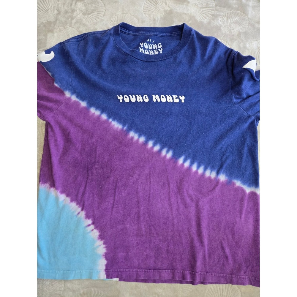 AE x Young Money Tie Dye Long Sleeve Graphic T-Shirt Blue Purple Mens Medium